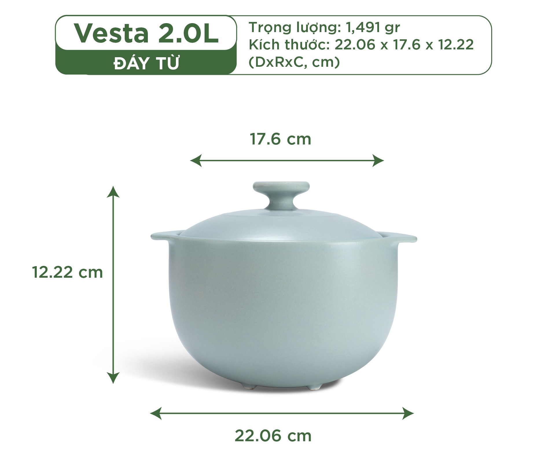 Nồi dưỡng sinh Minh Long Vesta 2.0 L bếp từ